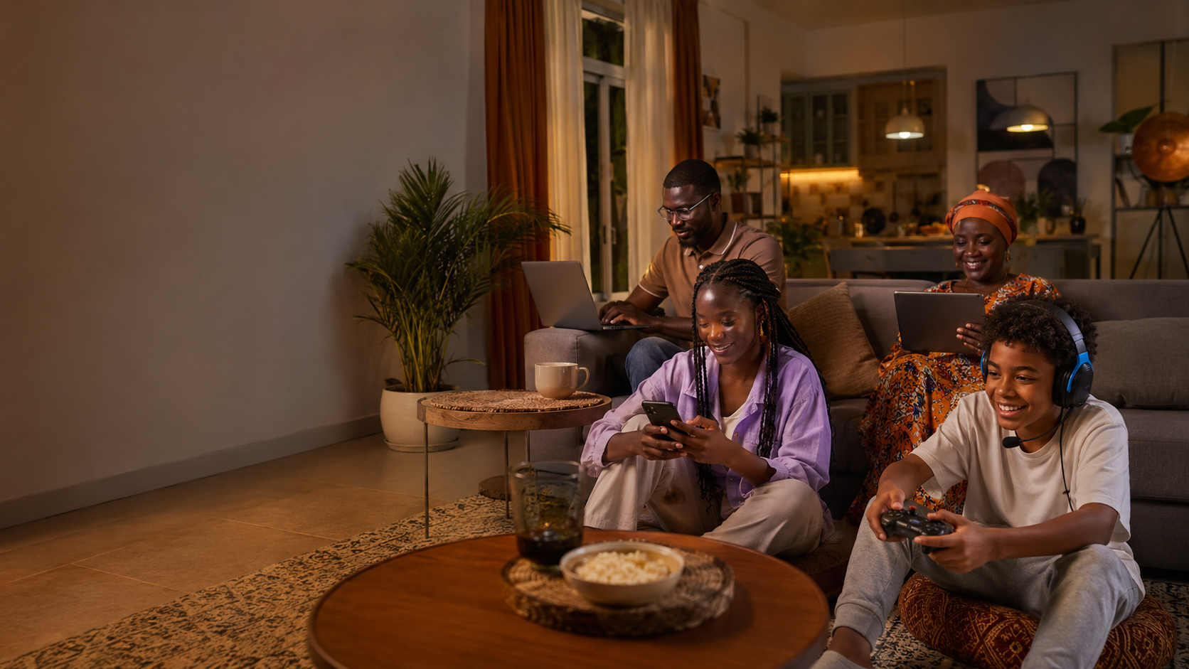 Famille connectée à la maison